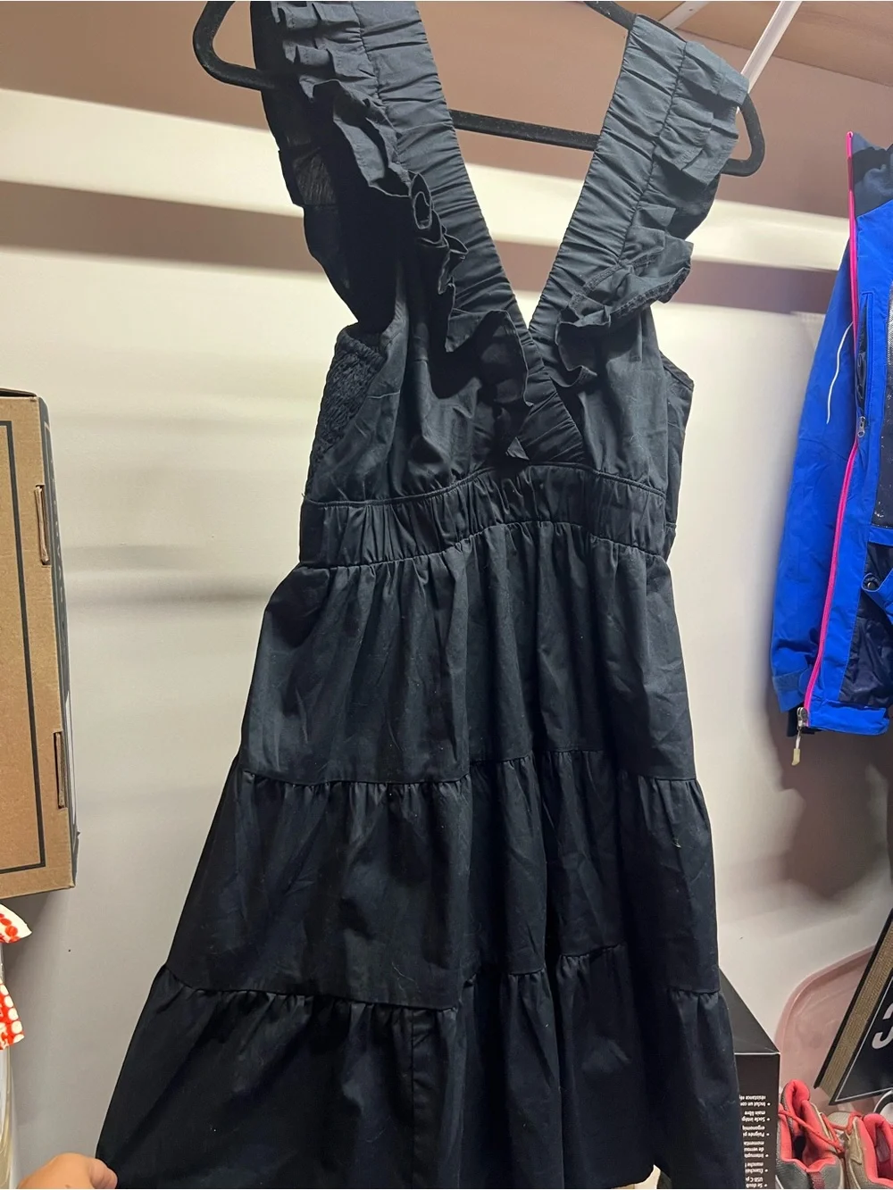 Abercrombie Black Ruffle V-Neck Tiered Mini Dress